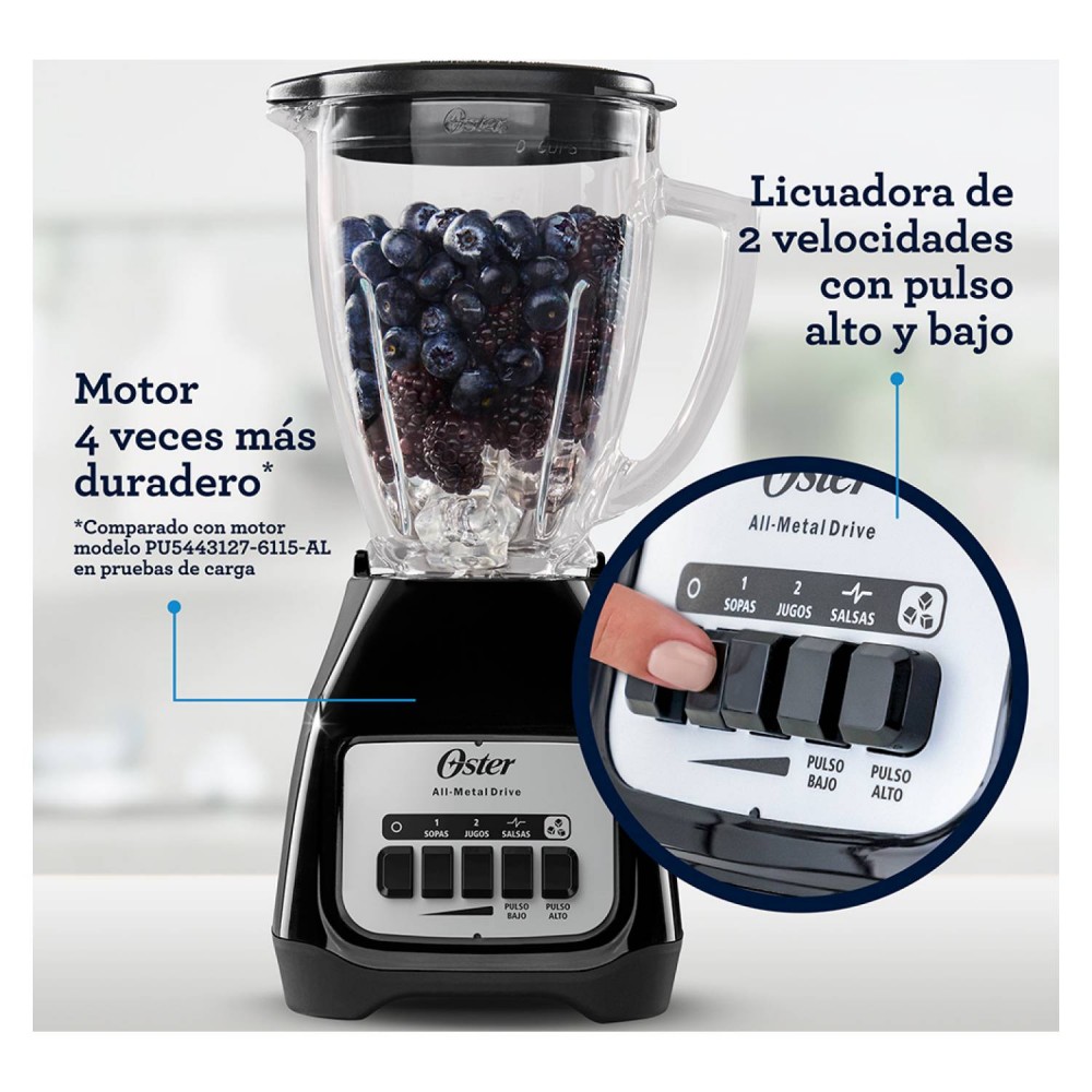 Licuadora Oster® velocidades más pulso y vaso de vidrio